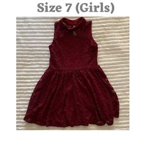 ava & yelly Girls Burgundy Lace Fit & Flare Dress 7 Sleeveless Mock Neck